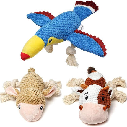 Dog Toys Set, Large Dogs Toy, Stuffed Animal Dog Chew Toy, Soft Plush Dogs Toys Pack for Small. Middle, Large Breed(3-Pack, Cow)