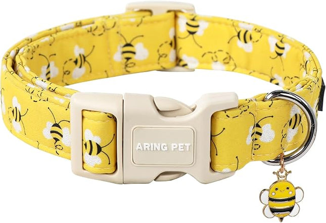 ARING PET Bees Dog Collar, Cute Spring Summer Yellow Bee Pet Collars for Puppy Small Medium Large Boy Girl Dogs-L