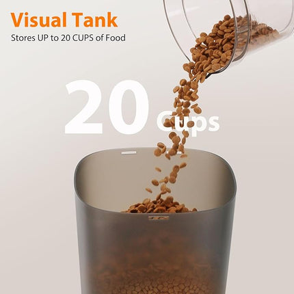 Automatic Cat Feeders for Two Cats, 5L/20 Cups Double Automatic Cat Food Dispenser with 2 Stainless Bowls, Timer Setting 20 Portions 6 Meals Per Day, 10s Meal Call, Pet Feeder for Dog (Black, 5L)