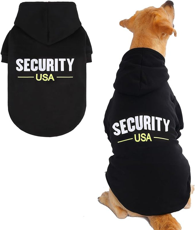 BINGPET Security USA Dog Sweater with Hood and Leash Hole,Warm Fleece Dog Hoodie & Winter Coat for Small to Large Dogs,Cold Weather Pet Clothes(Large)
