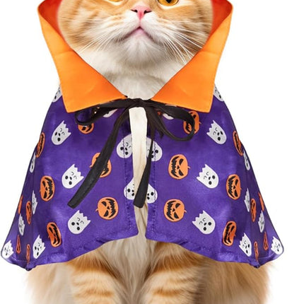 LESYPET Cat Halloween Costume Cats Pumpkin Cloak, Wizard Bandana for Puppy Cat Cosplay for Halloween, Christmas, Party