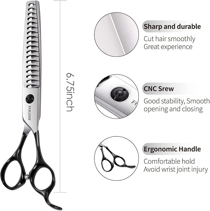 Dog Thinning Shears for Grooming 6.75" Chunker Shears Quickly Thinning Thick Hair Professional Dog Grooming Scissors for Small Dogs Right Handed Groomer Japan 440C 18 Teeth (Chunker, Black)
