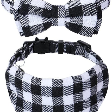 Faleela Cat Collar Bandana Bells Set - 2 Pack Set Cat Collar Breakaway with Cute Bow Tie and Bell, Adjustable from 7.8-10.5 Inch, Soft and Comfortable for Kitty and Some Puppies
