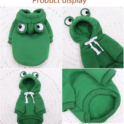 Happy Dog Hoodies - Funny Dog Clothes, Hooded Puppy Sweatshirt Coat, Winter Cat Outfit, Halloween Frog Costume for Kitten, Chihuahua, Pomeranian Yorkie (Green, Small)