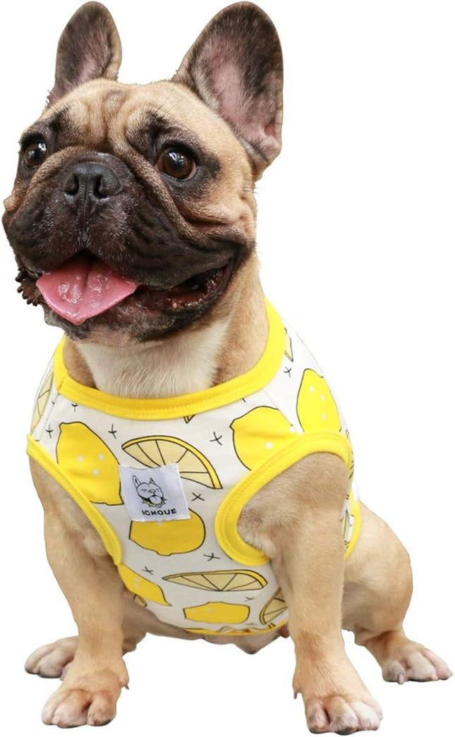 iChoue 100% Breathable Cotton English Bulldog Halloween Cartoon T Shirts Cute Clothes for Medium Large Dogs Vest Tank Tops Terrier Pitbull Lemon - XXLarge
