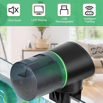 Automatic Fish Feeder for Aquariums - Rechargeable Auto Fish Food Dispenser Timer Feeder with USB Charger Cable，LCD Screen, Customized Schedule