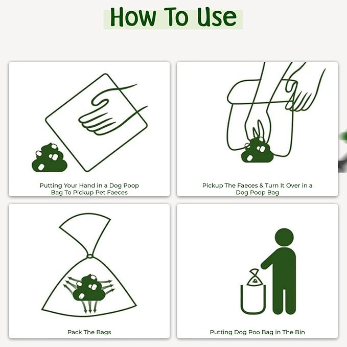 PAWLINE Dog Poop Bags Rolls - Leak-Resistant Doggy Waste Bag - Poop Bag for Dogs Compostable - Easy-Tear Rolls Unscented Green Dog Trash Bag for Poops - Extra Thick Pet Waste Roll