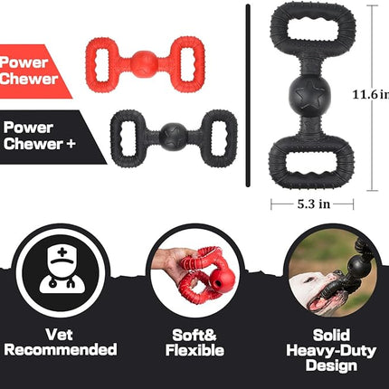 Natural Rubber Dog Toys for Medium Aggressive Chewers - Lifetime Replacement - Tough Tug War Dog Toy for Medium Dogs Tooth Clean, Black