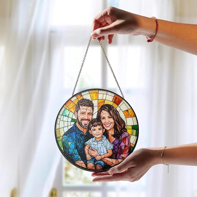 Custom Family Portrait Glass Suncatcher, Custom Portrait Stained Glass Suncatcher for Window Hanging, Gift for Dad, Personalized Family Portraits Stained Glasss Suncatchers, Memorial Gifts /16
