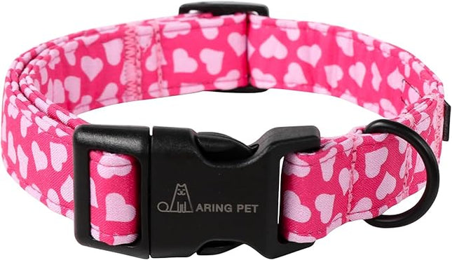 ARING PET Valentine's Day Dog Collar-Cotton Pink Heart Dog Collars, Adjustable Valentine Heart Pet Collars Puppy Collar with Quick Release Buckle for Girl&Boy Dogs