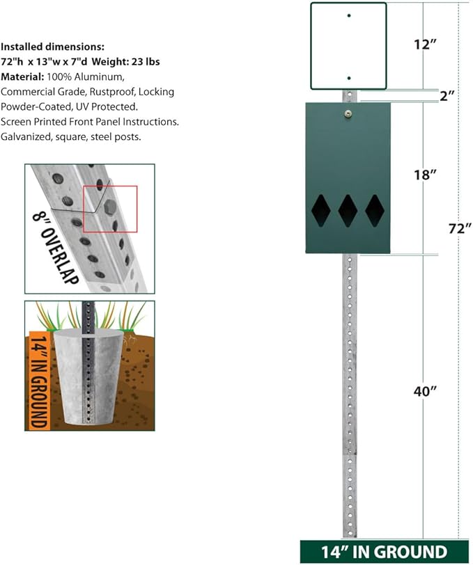 2024 Model - Rust Proof Aluminum 7' Dog Waste Station for Commercial Grade Dog Waste Roll Bags - 400 waste bags included - Over 500k sold in USA (Matte Black)