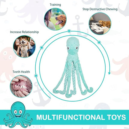 EXPAWLORER Octopus Dog Toy - Long Dog Squeaky Toys Puppy Birthday Gift Soft Stuffed Chew Toy, Crinkle Paper and Built-in Squeaker Durable Interactive Plush Toy for Small Medium Large Dogs, Green