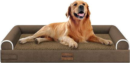 Large Dog Bed Orthopedic Washable: Beds Bolster XL Bed Big XLarge Dogs Egg Crate Foam Couch Sofa Waterproof with Removable Cover - Dark Coffee