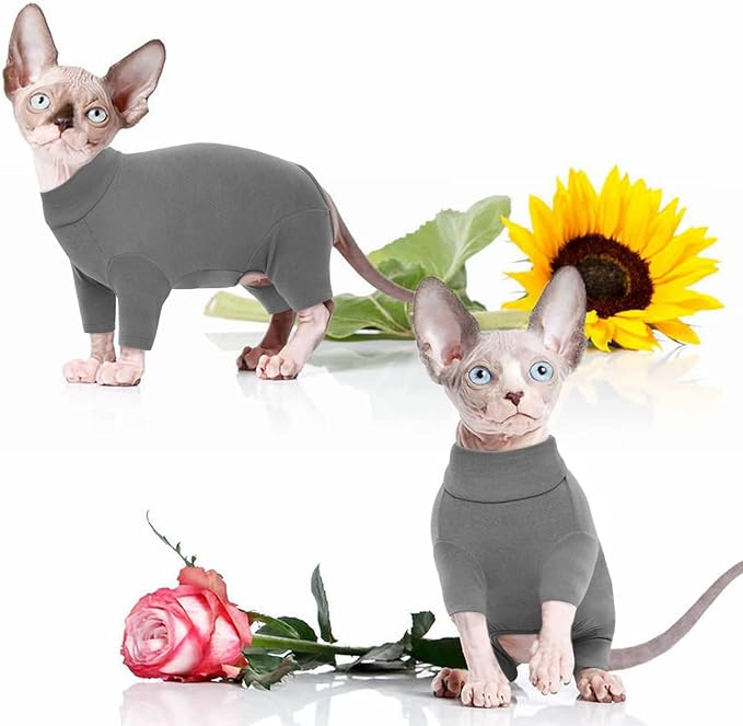 ROZKITCH Cat Sweaters for Cats Only, Breathable Soft Pet Jumpers, Warm Coat with Four Legs, Lightweight Sweater T-Shirt Cat Pajamas Jumpsuit Vest Cornish Rex, Devon Rex, Peterbald Grey XS