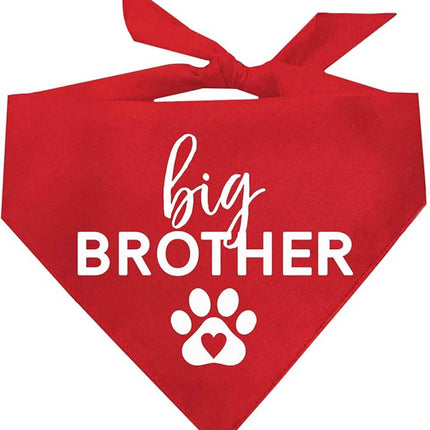 Big Brother Heart Paw Dog Bandana | 100% Cotton Adjustable Triangle | Pregnancy Announcement Photoshoot Prop | New Baby | Made in USA | Matching Family | Red X-Small (87)