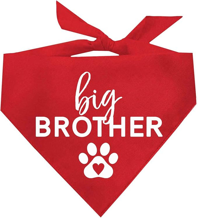 Big Brother Heart Paw Dog Bandana | 100% Cotton Adjustable Triangle | Pregnancy Announcement Photoshoot Prop | New Baby | Made in USA | Matching Family | Red X-Small (87)