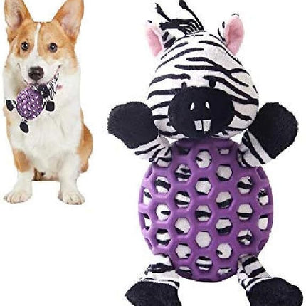 Dog Toy Plush Durable Small Dog Toys Low Stuffing Interactive Dog Plush Toys W/Squeaker Puppy Chew Toys Reduces Boredom (Medium, Zebra with Squeaker Purple Netted Vest)