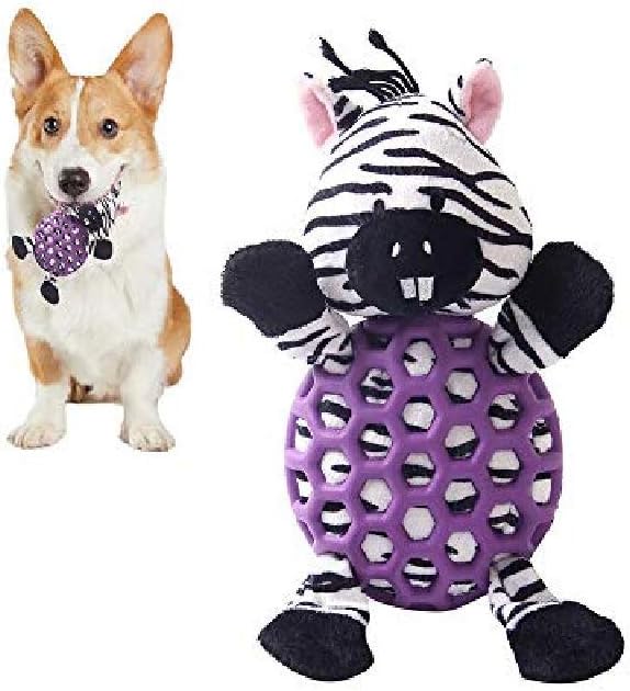 Dog Toy Plush Durable Small Dog Toys Low Stuffing Interactive Dog Plush Toys W/Squeaker Puppy Chew Toys Reduces Boredom (Medium, Zebra with Squeaker Purple Netted Vest)