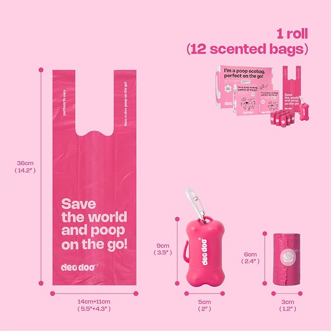 Dog Poop Bags with Handles 60 Rolls 720 Counts Big Sizes Leak Proof and Extra Thick Waste Bags Refill Rolls for Walking Small Medium Large Dogs Cats Litter With 2 Dispensers Rose Scented