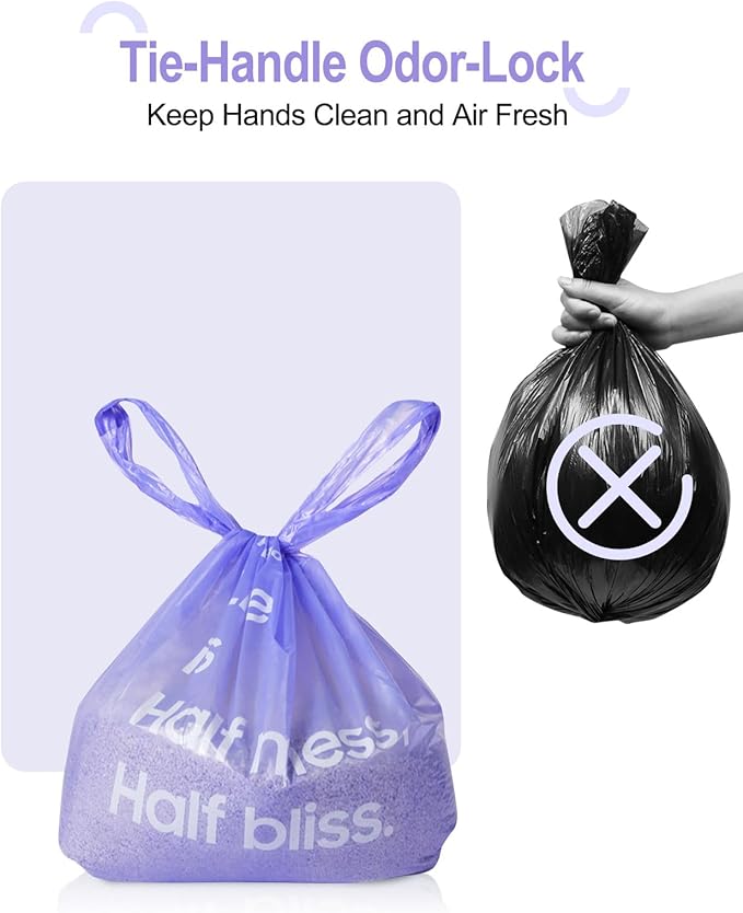 125 Count Cat Litter Bags Lavender Scented with Handles, Disposable Litter Bags for Pet Poop, Extra-Thick Kitty Waste Bags Easy Tie Leak-Proof Strengthen