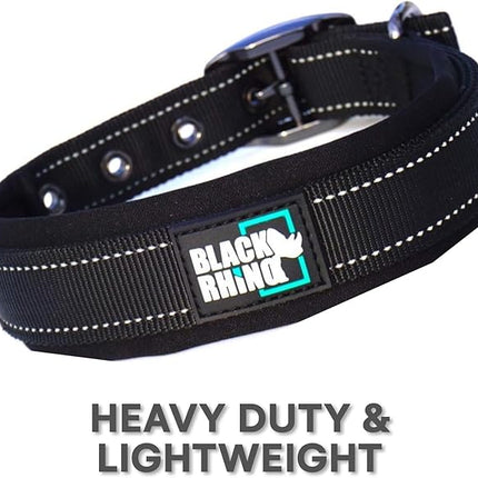 Black Rhino Dog Collars for Large Dogs - Adjustable Reflective Heavy Duty Dog Collar with Ultra-Soft Neoprene Padding - Weatherproof, Durable, and Comfortable - Ideal for Active Dogs - Black