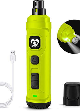 Casfuy Dog Nail Grinder with 2 LED Light - New Version 2-Speed Powerful Electric Pet Nail Trimmer Professional Quiet Painless Paws Grooming & Smoothing for Small Medium Large Dogs(Green)