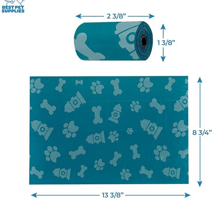 Best Pet Supplies Dog Poop Bag Holder Leash Attachment with 30 Bags, Reusable Dispenser for Travel, Walking, Park, and Outdoor Use, Durable with Clip-On - Turquoise, Pack of 2