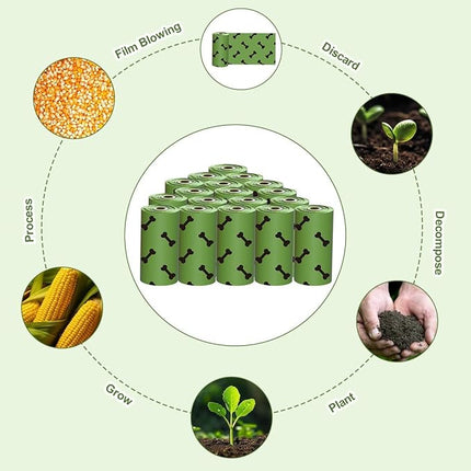 Strong Green Leak Proof Waste Bag for Dogs-270 Large Poop Bags,Biodegradable Dog Poo Bags with Corn Starch Blended Compostable Bag