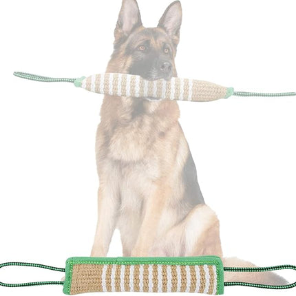 Dog Tug Toy, Dog Bite Jute Pillow Pull Toy with 2 Strong Handles, Perfect for Tug of War, Puppy Training Interactive Play, Bite Training Toys for Medium to Large Dogs (Green)