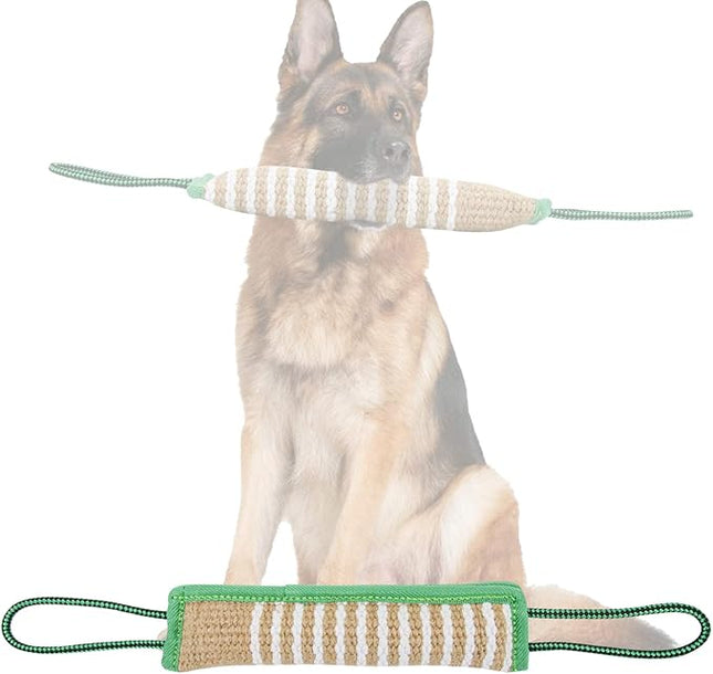 Dog Tug Toy, Dog Bite Jute Pillow Pull Toy with 2 Strong Handles, Perfect for Tug of War, Puppy Training Interactive Play, Bite Training Toys for Medium to Large Dogs (Green)