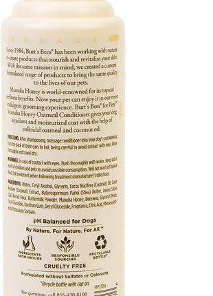 Burt’s Bees Manuka Honey Oatmeal Conditioner for Dogs with Coconut Oil, 10 Fl Oz