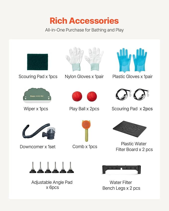 VEVOR Stainless Steel Dog Washing Station, 62 inch Pet Grooming Tub w/Stairs, PE Water Filter Board, Faucet & Showerhead & Soap Holder Dog Bathtub for Large & Medium & Small Pets (Right Door)