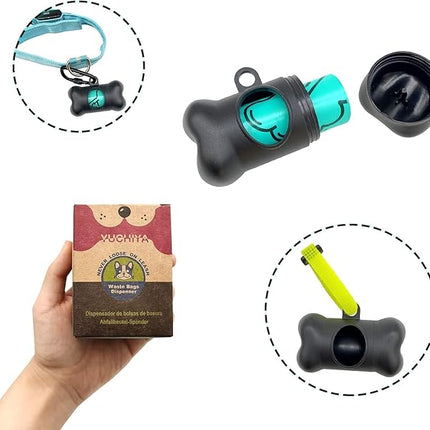 Dog Poop Pickup Bags Holder Dispenser with Standard-Sized Leak-Proof Scented Doggy Waste Bags and Carabiner with Safety Lock&Fastener Never Loose on Leash Lead Again (2 Holders 30 Bags, Black)