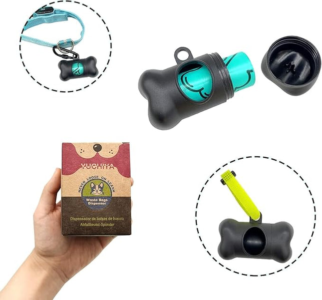 Dog Poop Pickup Bags Holder Dispenser with Standard-Sized Leak-Proof Scented Doggy Waste Bags and Carabiner with Safety Lock&Fastener Never Loose on Leash Lead Again (2 Holders 30 Bags, Black)