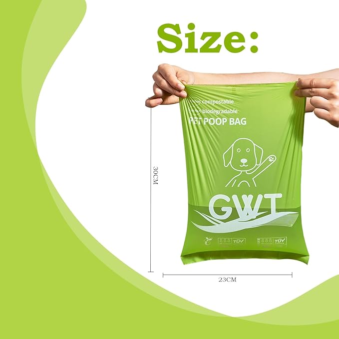 GWT Dog Poop Bags Rolls 9"x13" - Certified Home Plant Based Rolls, 120 Count Pet Waste Bags, Ideal for Outside and Backyard, Includes 8 Convenient Bags
