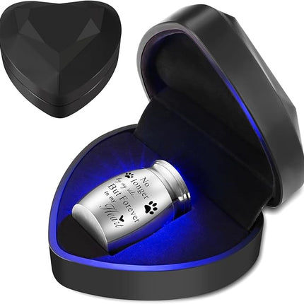 XIUDA 1.57 inches Mini Pet Memorial Small Urns for Dog and Cat Ashes, Stainless Steel Cremation Urn, Pet Paw Print Keepsake Urn for Ashes - No Longer by My Side Forever in My Heart