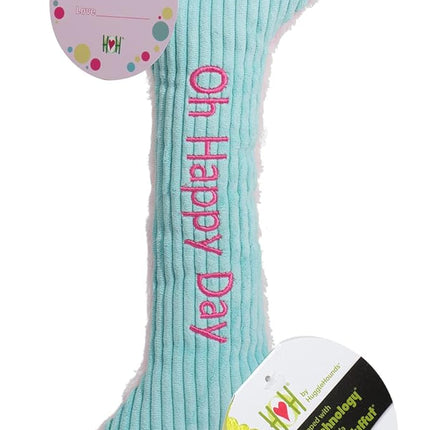 HuggleHounds Plush Dog Toy - Fuzzy Birthday Dog Toy, Plush Soft Fleece, Interactive Durable Stuffed, for Small and Large Breeds with Squeaker - Birthday Bone