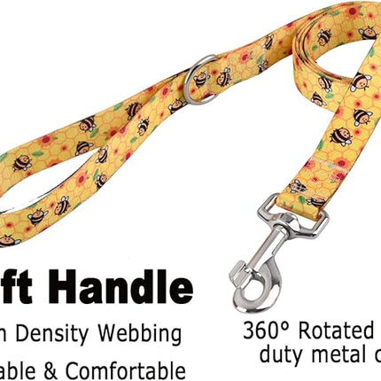 Dog Collar and Leash Set with Bohemia Floral Tribal Geometric Patterns - Soft Ethnic Style Collar Adjustable for Small Medium Large Dogs(Bee Set,M)