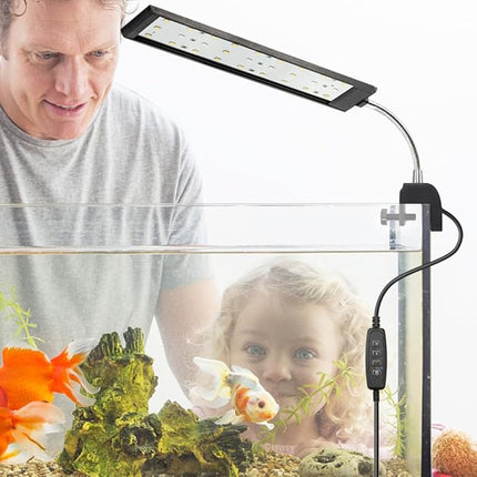 Aquarium Light Small LED Clip Light for Fish Tank 10W with Timer&Dimmer, 1 Yr Warranty