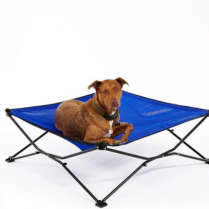 Coolaroo On-The-Go Elevated Dog Bed - Foldable Pop-Up Travel Dog Bed with Breathable, Moisture-Resistant Fabric, Carry Bag Included, Lightweight & Portable, Aquatic Blue, Extra Large
