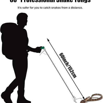 60“ Professional Snake Tongs - Extra Long Heavy Duty Snake Catcher Tongs Grabber Rattle Wide Jaw Handling Tool