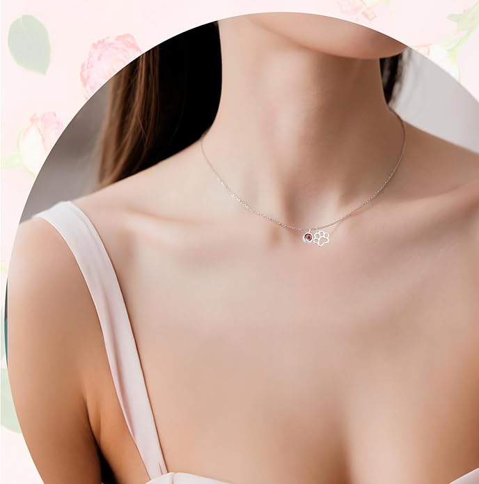 Personalized Picture Necklace with picture inside Custom Projection Necklace Cat/Dog Paw Print Pet Memorial Necklaces for Pet Lovers, Photo Gifts for Anniversary Dog Lovers