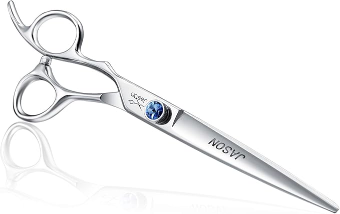 JASON Left Handed 7" Straight Dog Grooming Scissors, Premium Cats Grooming Shears Pets Trimming Kit with Offset Handle and a Jewelled Screw, Sharp, Comfortable