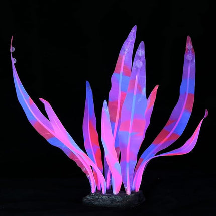 Glowing Fish Tank Decorations, 4 pcs Glow Aquarium Decor Set, Multicolor Underwater Themed Plants (Pink Coral, Green Anemone, Purple Feather Coral, Pink Kelp)