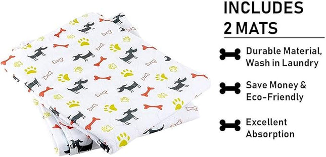 Washable Dog Training Pee Pads 2-Pack Large, Reusable Cloth for House Playpen Floor Waterproof, Leakproof for Whelping, Potty, and Crate Liner
