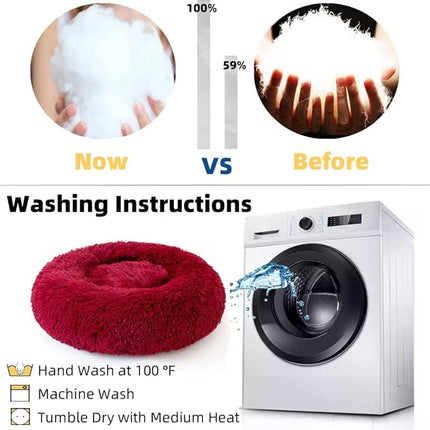 Cat Beds for Indoor Cats - Cat Bed Washable 20/24 inches, Dog Beds for Small Medium Dogs, Anti Anxiety Round Fluffy Plush Faux Fur Cat Bed, Thick Bottom (Red, Medium)