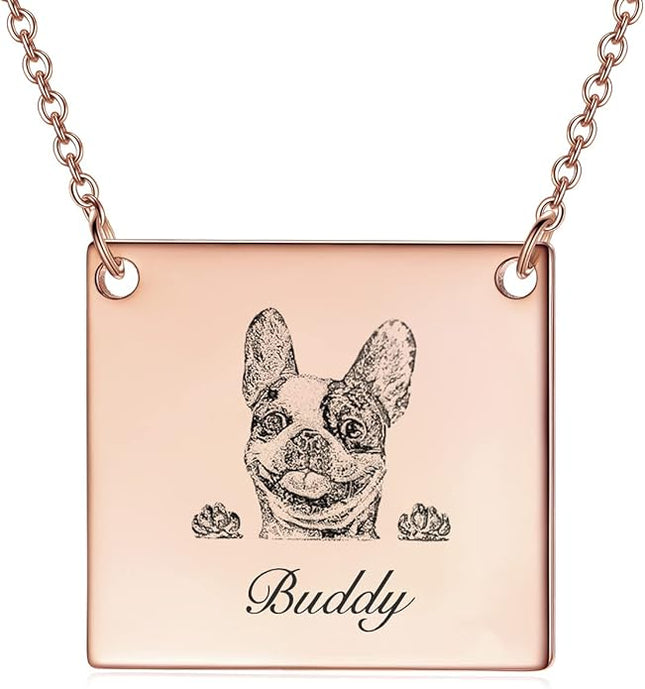 LONAGO 925 Sterling Silver Custom Dog Cat Portrait Photo Necklace Personalized Pet Engraved Picture Pendant Memorial Gift Name Jewelry for Women Mom