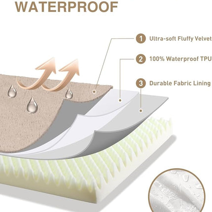 KSIIA Orthopedic Dog Bed Crate Waterproof Pet Mats for Large Dogs Deluxe Plush Washable Pet Bed with Egg Crate Foam & Removable Cover, 35 x 22 Inch, Khaki