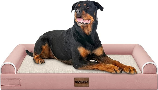 Large Dog Bed Orthopedic Washable: Beds Bolster XL Bed Large Big Dogs Memory Foam Couch Sofa Waterproof with Removable Cover - Pink