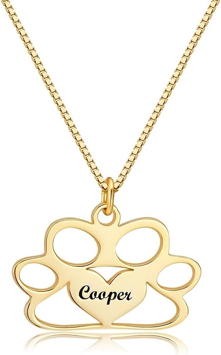 Customized Paw Print Necklace Personalized Pet Name Necklace Custom Engraved Dog Cat Paw Pendant Necklace Pet Memorial Gift for Pet Lovers